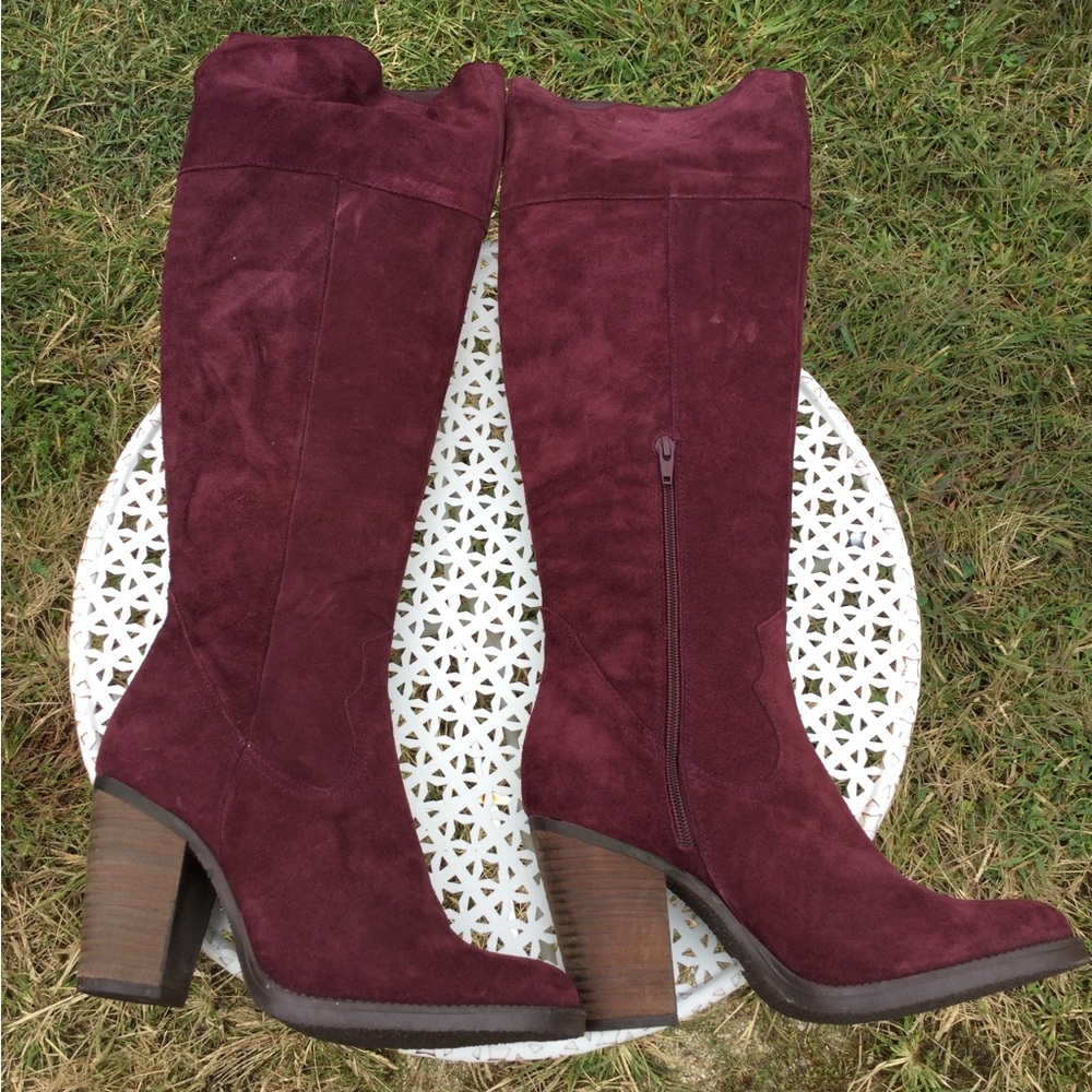 Steve Madden Rasmus Over The Knee Burgundy Suede Boots 10